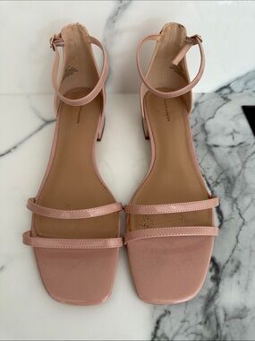 Blush Pink Strappy Low Block Heel Sandals Ankle Strap Size 10